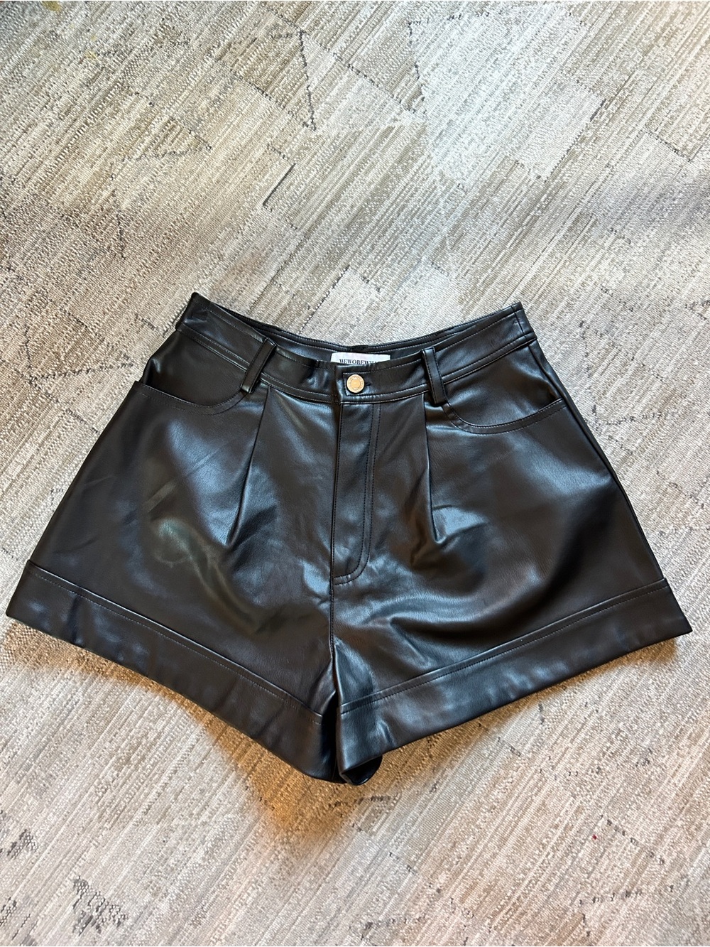 We Wore What Faux Leather High-Waist Black Shorts 26